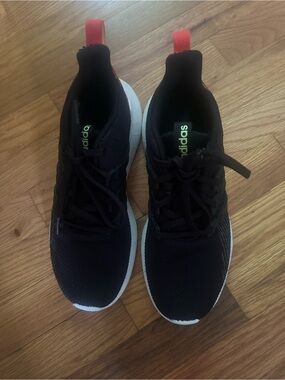 adidas Men’s Black Sneakers with White Sole and Red Pull Tabs